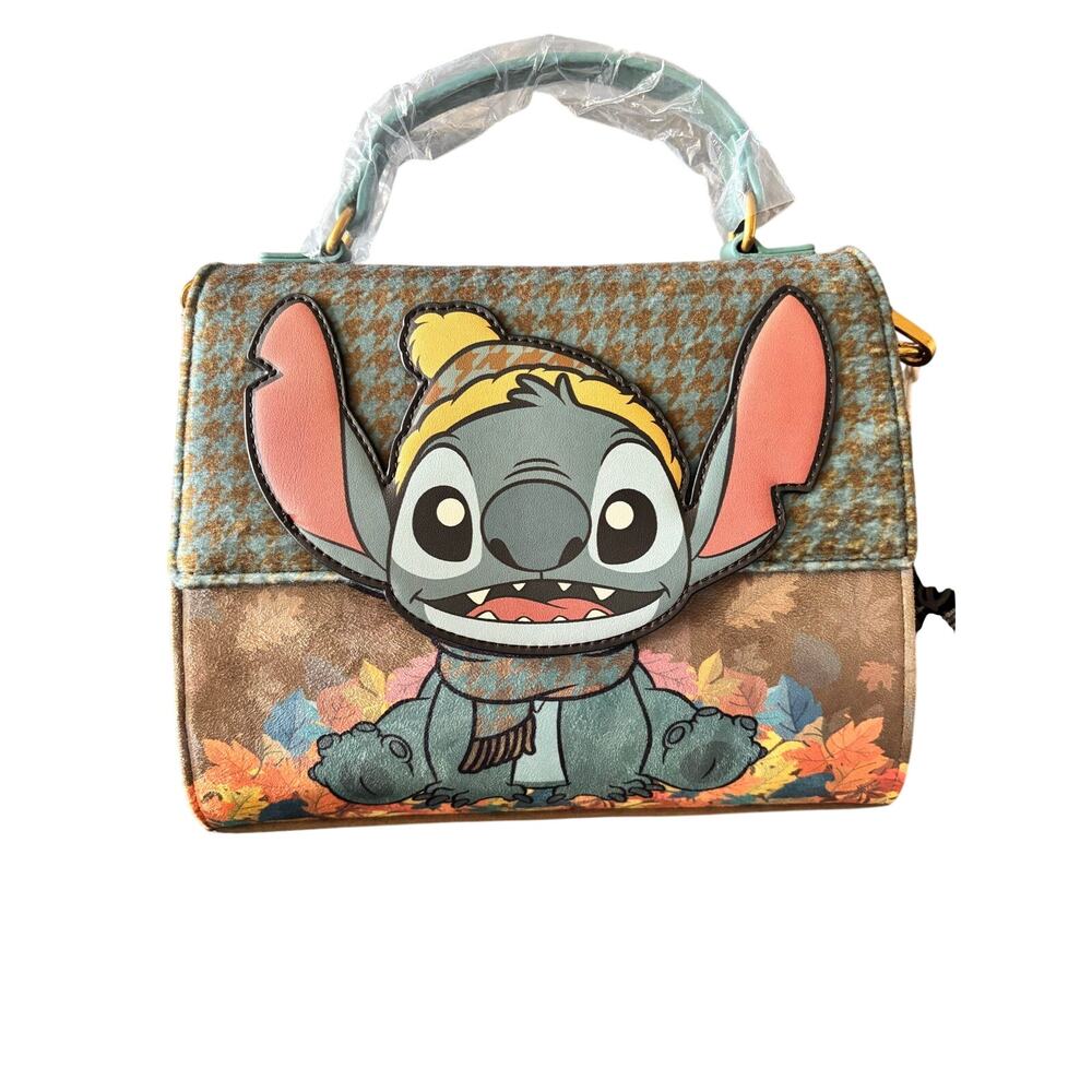 Loungefly Disney Lilo & Stitch Autumn Leaves Houndstooth Crossbody Bag NWT
